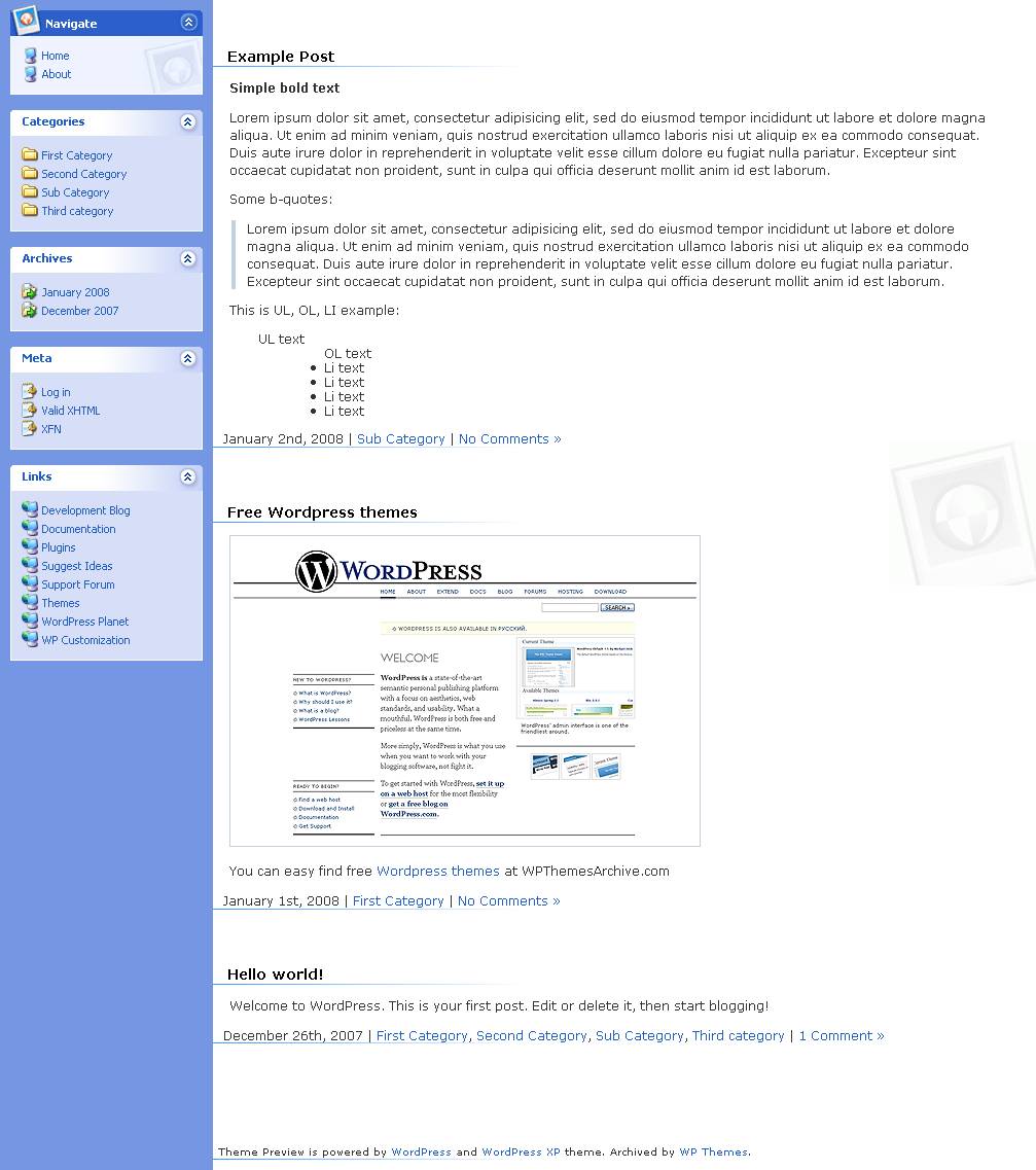 download WordPress XP theme